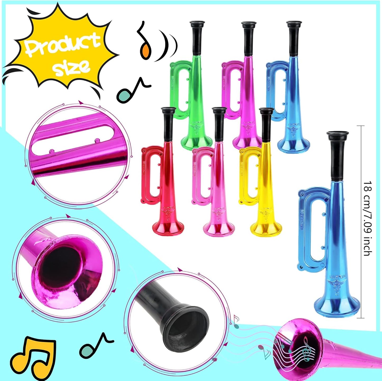 18 Pack 7 Inch Kid Trumpet Instrument Mini Trumpet Toys Kids Horn Musical Instruments Musical Educational Toys for Kids Parties and Events Cool Birthday Party Favors