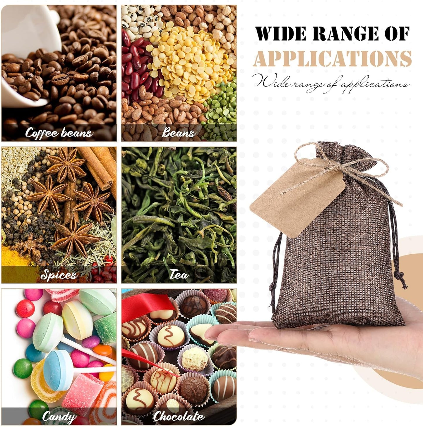 Woanger 100 Pcs Burlap Gift Bags with 100 Pcs Kraft Paper Gift Tags with Drawstring Favor Bulk Burlap Sack Bags for DIY Wedding Party Craft (4 x 6 Inch,Hemp, Beige, Medium Brown, Dark Brown)