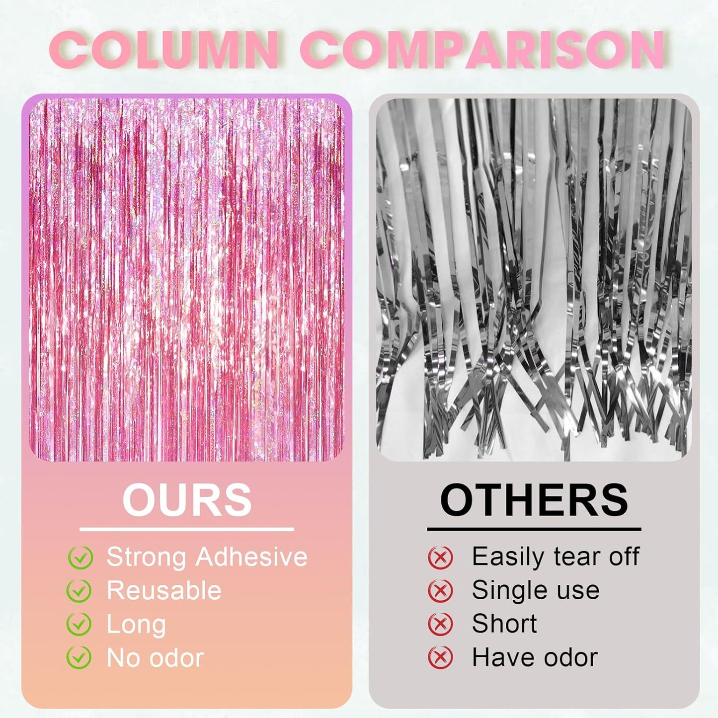 2 Pack Laser Pink Tinsel Foil Fringe Curtains, Mothers Day Pink Decorations, Metallic Tinsel Party Streamers Backdrop for Birthday Bachelorette Graduation Wedding Party Decorations