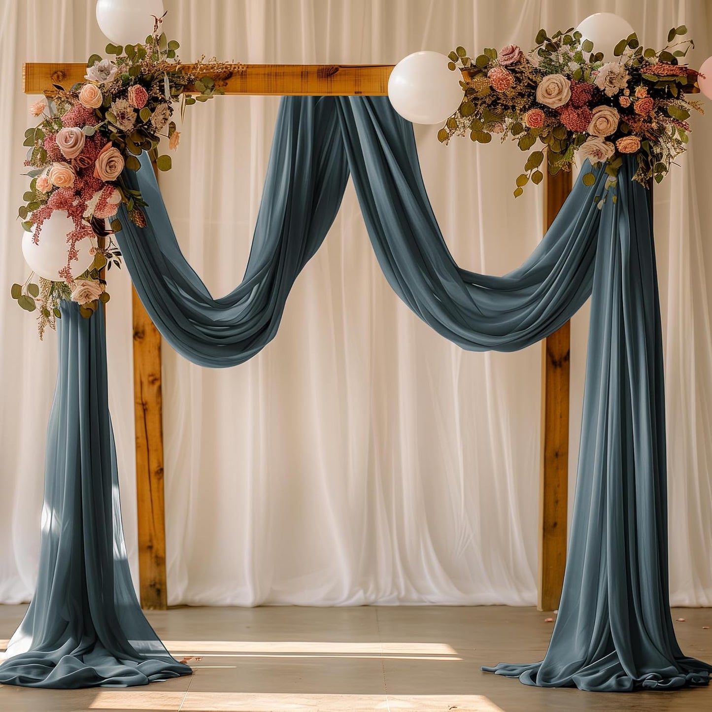Wokceer Wedding Arch Draping Fabric Grey Blue 28.7" x 20FT Sheer Drapes Backdrop for Ceremony, Birthday Party, Bridal Shower Decoration