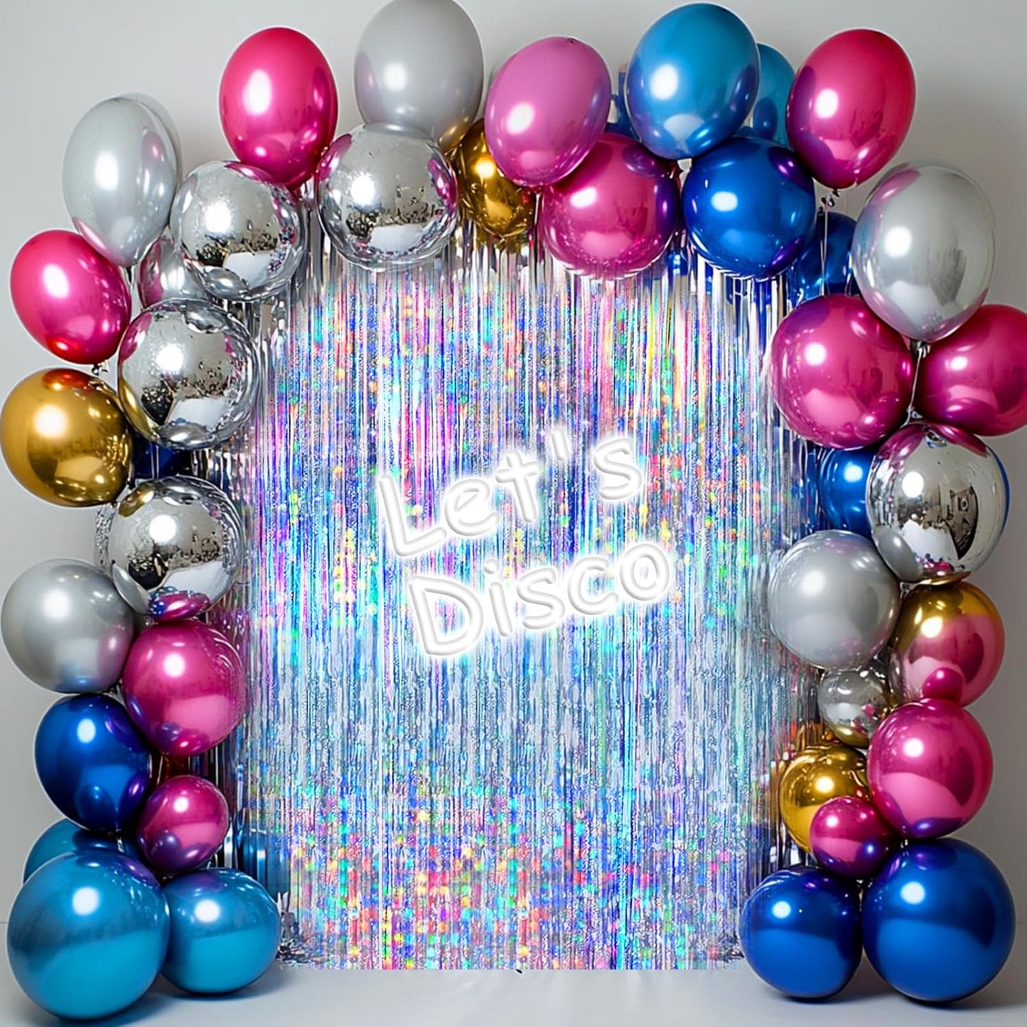 4 Packs Silver Foil Fringe Curtain, Silver Glitter Metallic Tinsel Backdrop for Birthday, Wedding, Baby Shower, Bachelorette, 70s 80s 90s Theme Disco Party, Iridescent Party Decorations Supplies