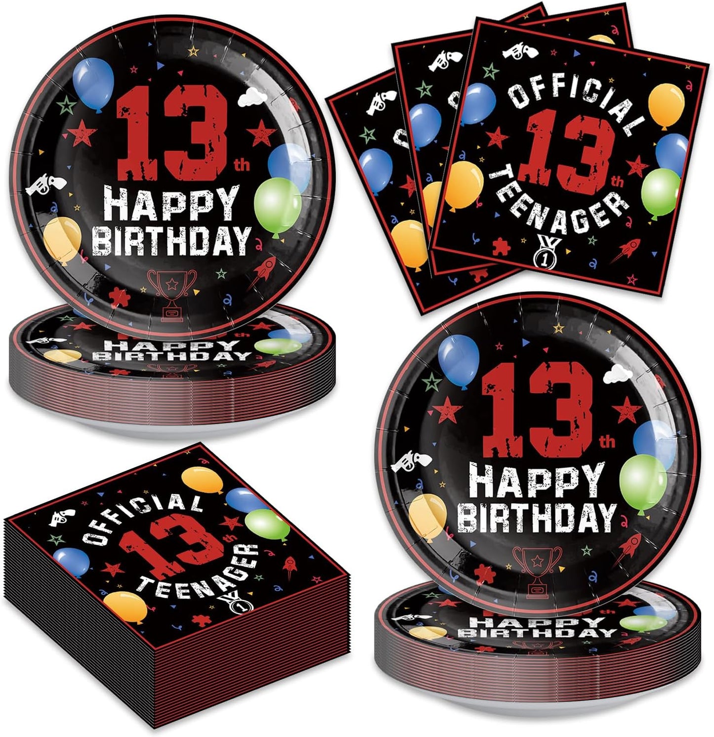 40Pcs 13th Birthday Decorations Officially a Teenager Party Decorations for Boys 13th Birthday Plates and Napkins, Suitable for 20 Guests