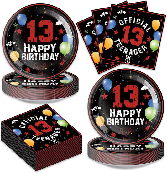 40Pcs 13th Birthday Decorations Officially a Teenager Party Decorations for Boys 13th Birthday Plates and Napkins, Suitable for 20 Guests