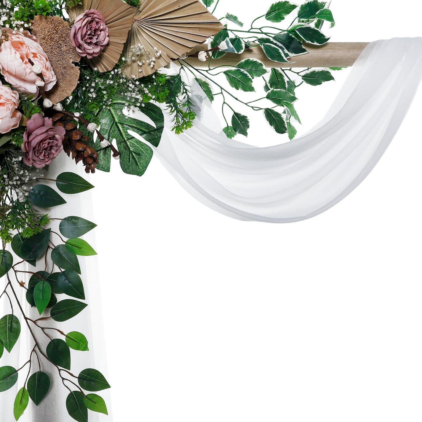 VDS Pack of 2 Panel (30 Inch X 30 Feet) Wedding Arch Draping Fabric Sheer Chiffon Fabric Drapery for Wedding Ceremony Reception Swag Backdrop Canopy Chuppah ARBO Altars Decoration (White)