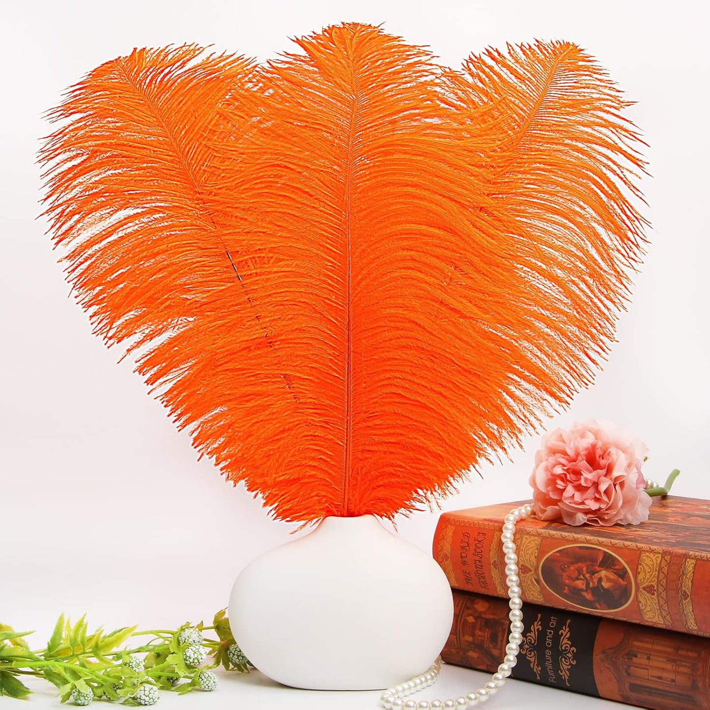 THARAHT Orange Ostrich Feathers 12pcs Large Natural Bulk 14-16Inch 35cm-40cm for Wedding Party Centerpieces Halloween and Home Decoration Feathers