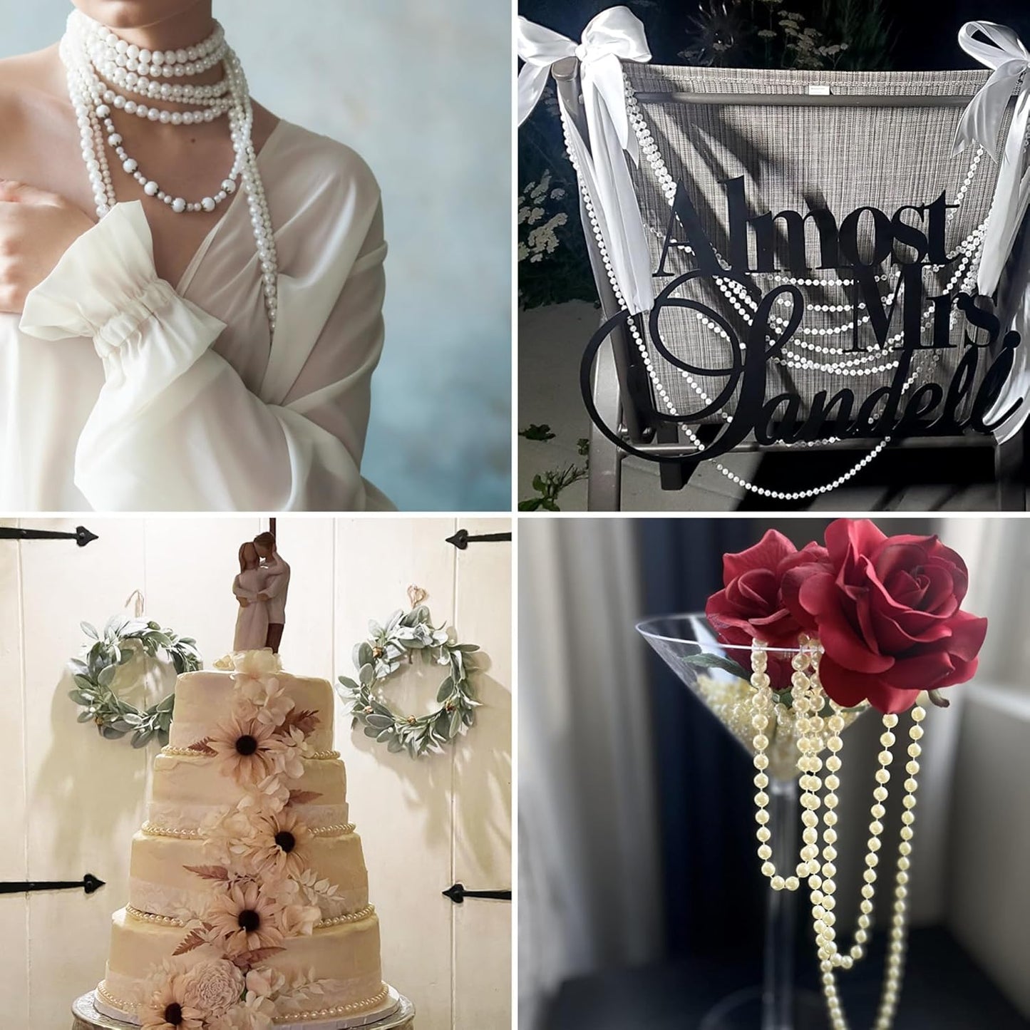 XINHUIDALSQ Craft String of Pearls 10 MM Faux Pearl Beaded, 33 Feet Ivory Garland Bead String for Christmas Tree Decorations, Wedding Party Decoration(Ivory, 10mm/10M)