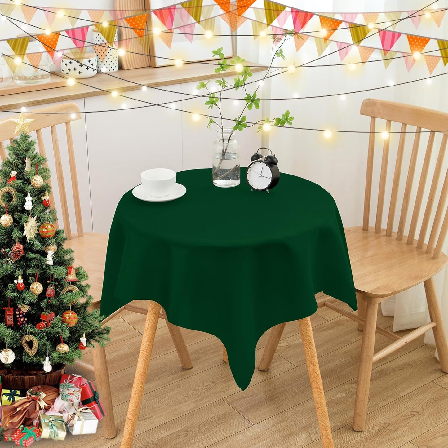 sancua Small Square Tablecloths 36x36 Inch - Hunter Green Table Cloth for Square or Round Tables, Washable Polyester Fabric Table Cover for Christmas Nightstand End Bedside Tables