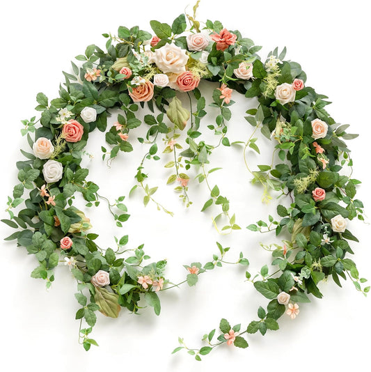 Ling's Moment 9FT Spring Eucalyptus & Willow Leaf Flower Garland for Pink Wedding, Valentines Sweetheart Table Centerpieces Head Table Decor, Arch Backdrop Decorations for Wedding | Garden Blush