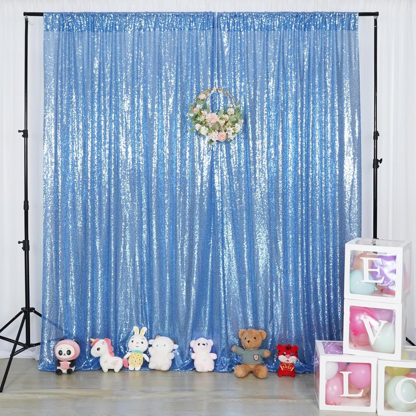 Poise3EHome Blue Sequin Backdrop,10FT x 10FT Sequin Photography Backdrop Curtain for Party Decoration, Baby Blue
