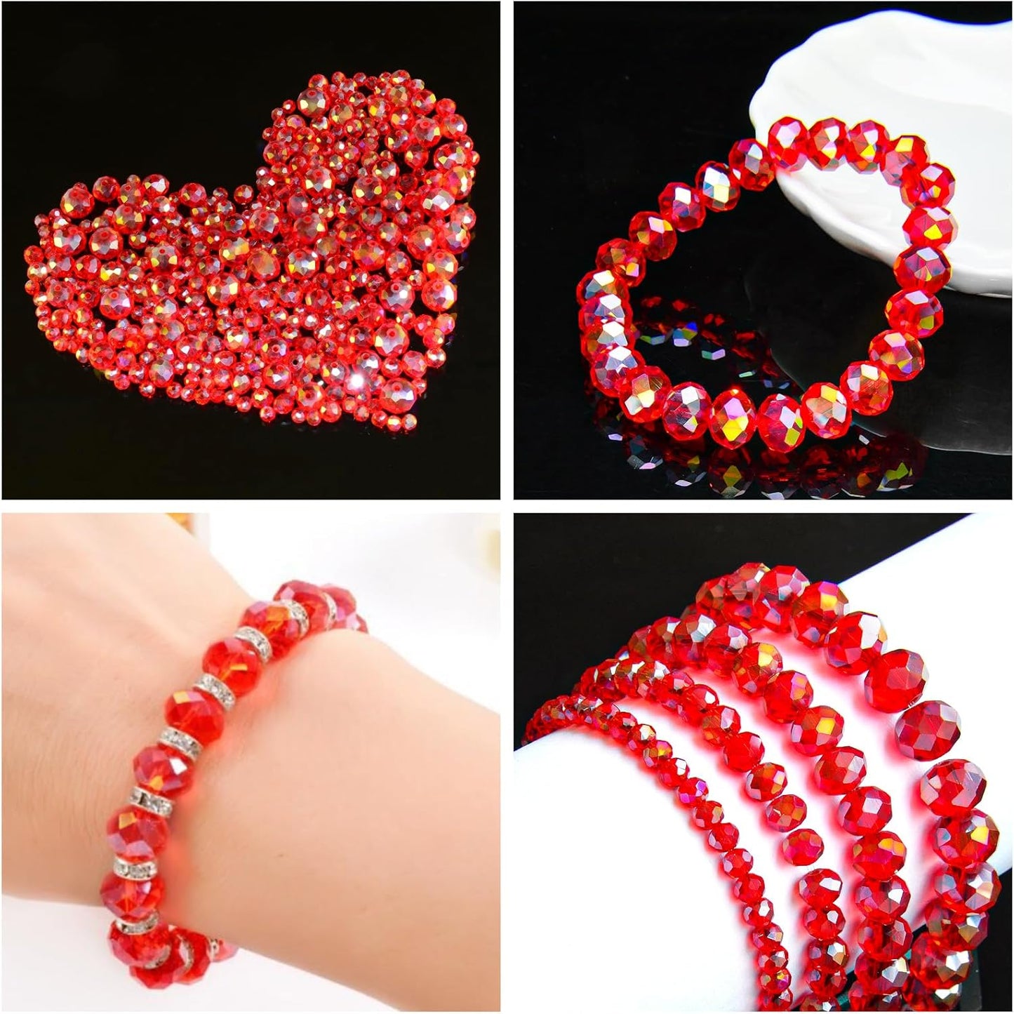 1200Pcs 4mm Crystal Glass Beads for Jewelry Making Beads for Bracelets Necklace Pendants Making Supplies(Red)