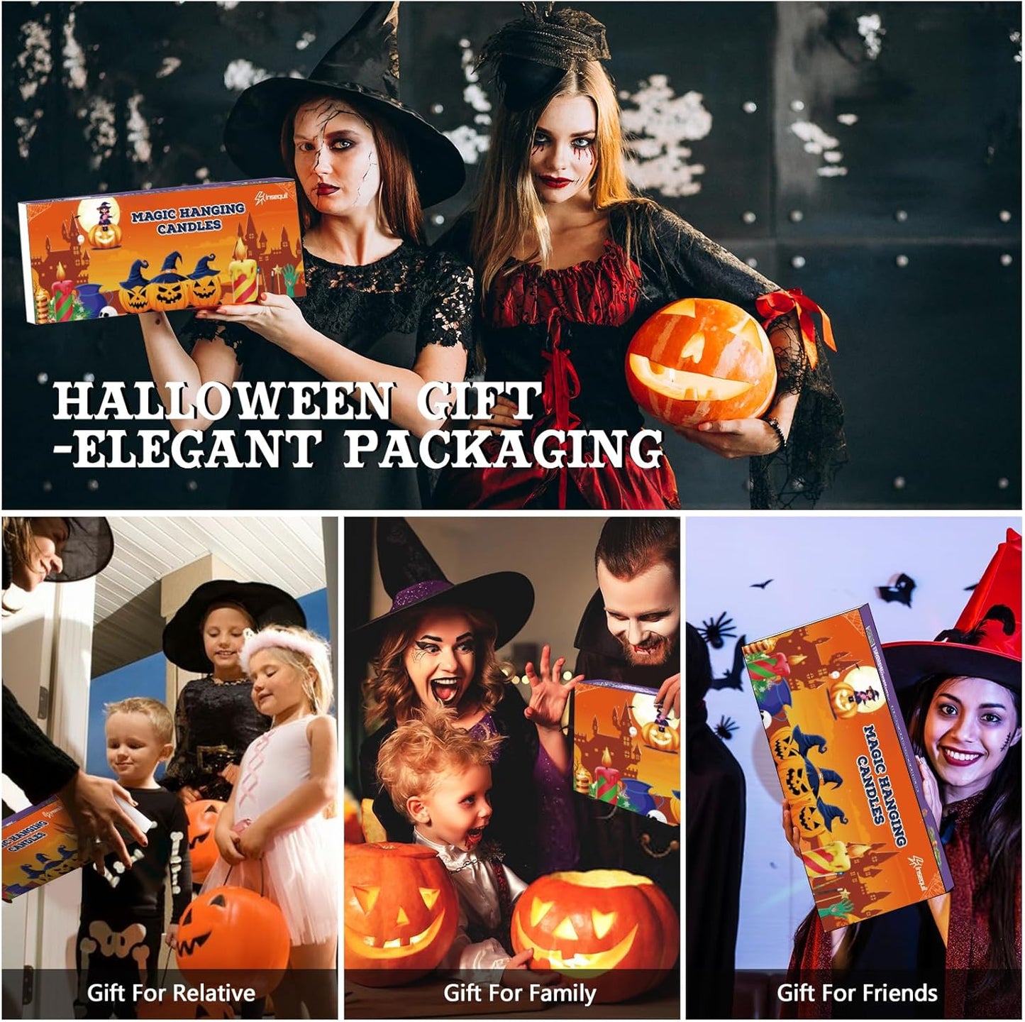 Floating Candles with Wand Remote, 20 Pcs Magic Halloween Hanging Candles, Flickering Warmer Light Flameless LED Candles with DIY Sticker, Battery Operated Halloween Decorations Gifts Indoor (18)