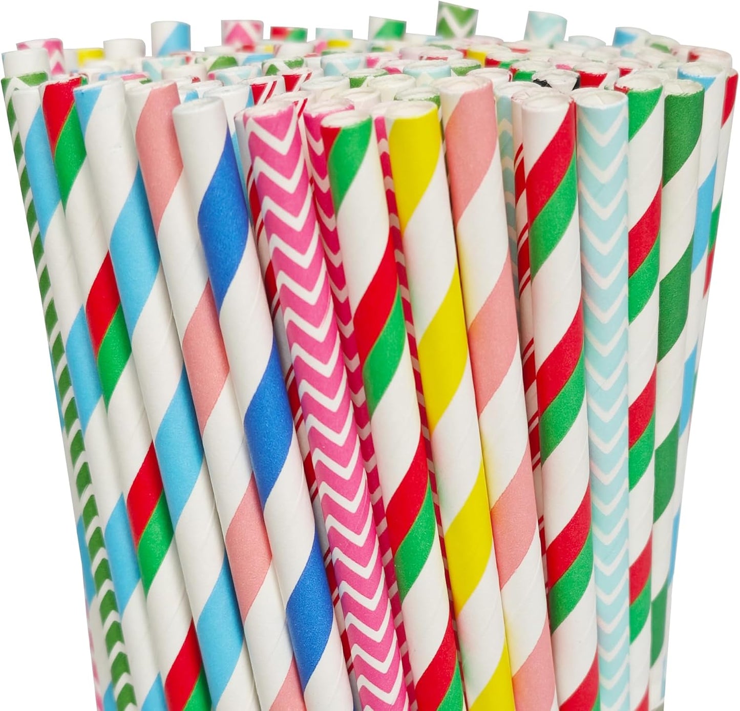200 Colorful Biodegradable Paper Straws, Stochastic Assorted Striped Straw for Birthdays, Coffee, Cocktail, Lemonade, Milkshake, Weddings, Bridal, Baby Shower, DIY Decorations, Party Supplies