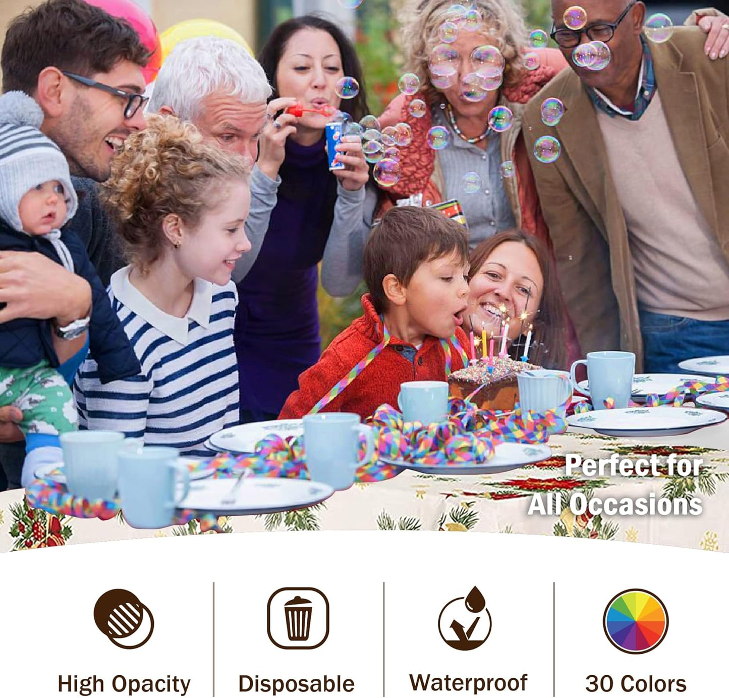 Party Solids Pack Of 12, Premium Rectangle Holiday Design Plastic Tablecloth - Christmas Decorations Tablecloth Disposable Plastic Table Cover for December - 54 inch. x 108 inch