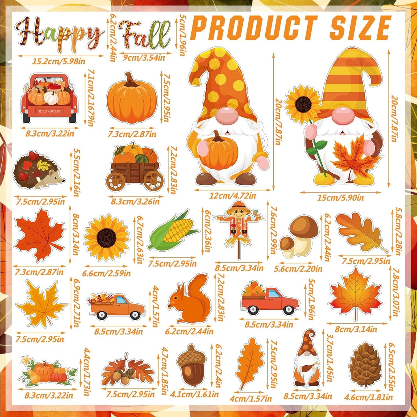 25 Pieces Happy Fall Magnets Gnome Pumpkin Fridge Magnets Fall Theme Car Refrigerator Decals Holidays Magnetic Stickers Autumn Leaves Acorn Thanksgiving Harvest Decoration
