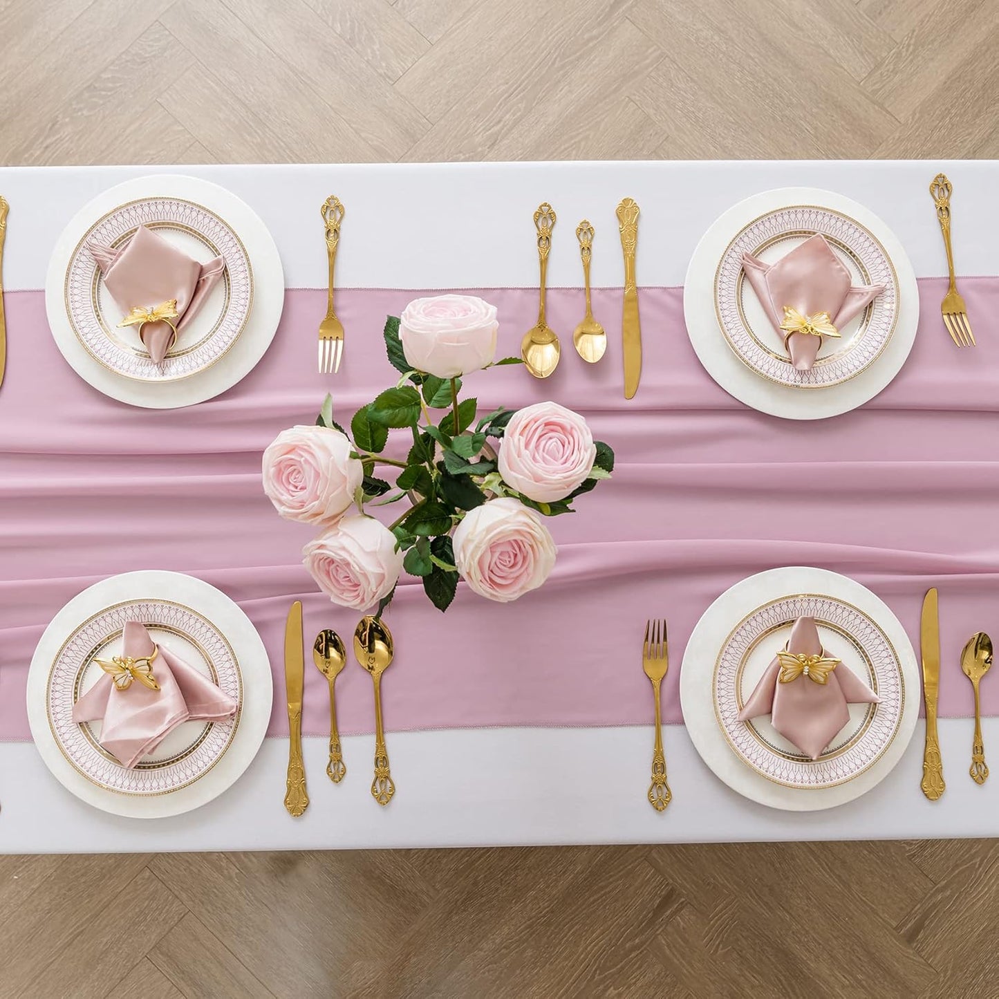 12Pack 9ft Chiffon Table Runner 14x108 Inch Sheer Romantic Table Runner for Wedding Birthday Party Bridal Shower Outdoor Decoration-Dusty Pink