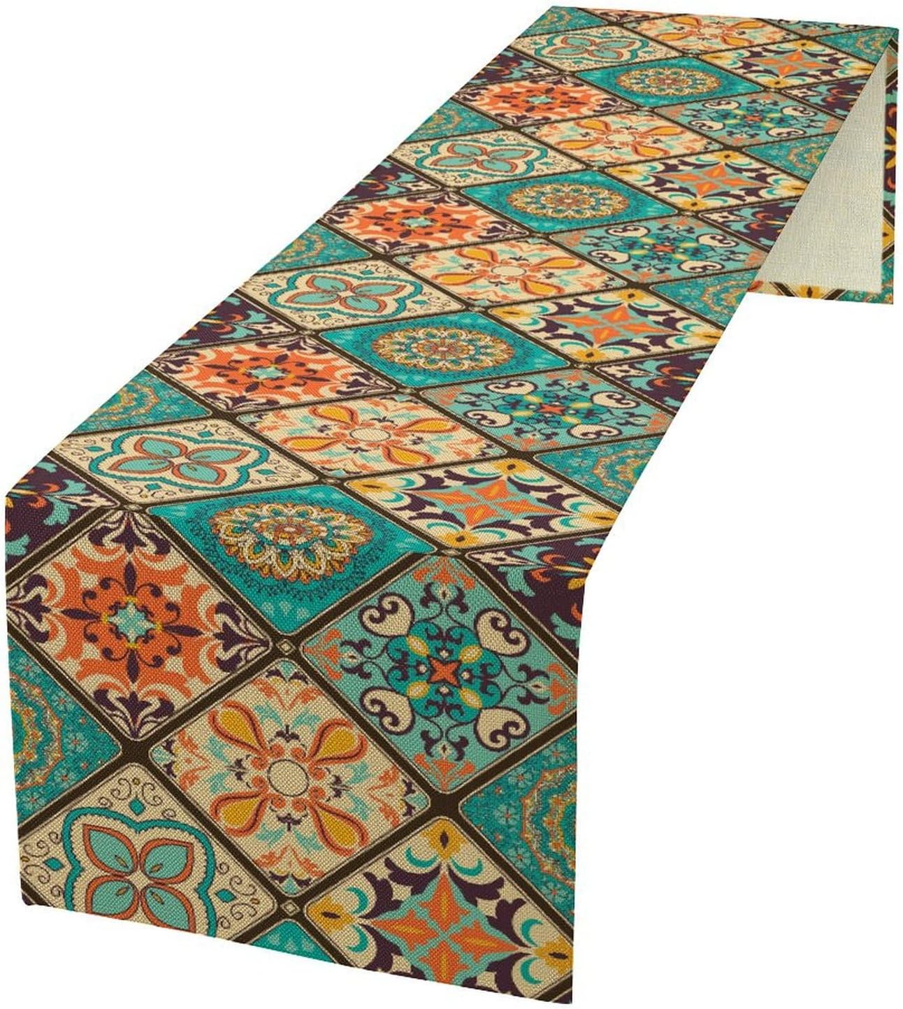 Boho Floral Table Runner,Vintage Bohemian Style Table Runner for Kitchen Dining Table Home Party Decoration 13x72 Inch