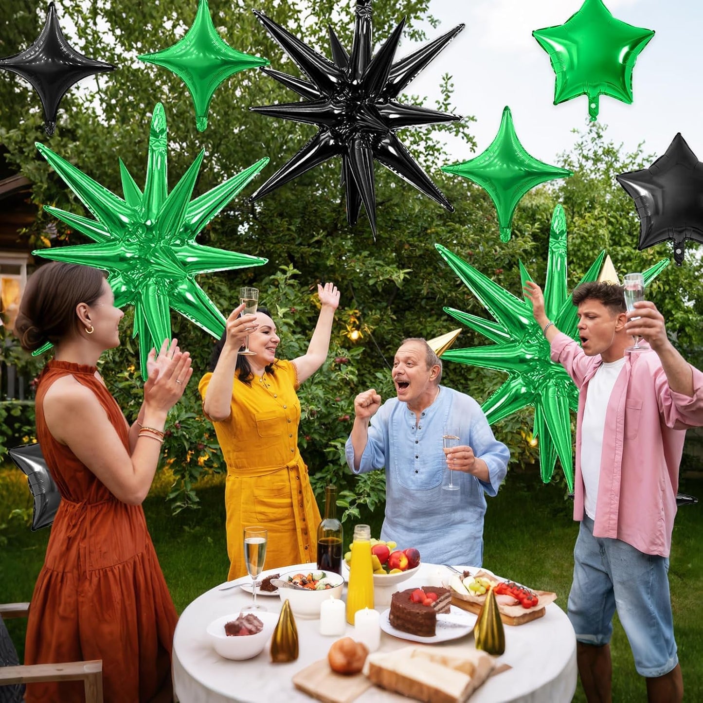 Black Green Star Balloon,16Pcs Star Foil Balloons Set with 22Inch Explosion Spike Cone Balloons and 10Inch Quadrangle Helium Balloon for Birthday Wedding Baby Shower and Halloween Party Decorations