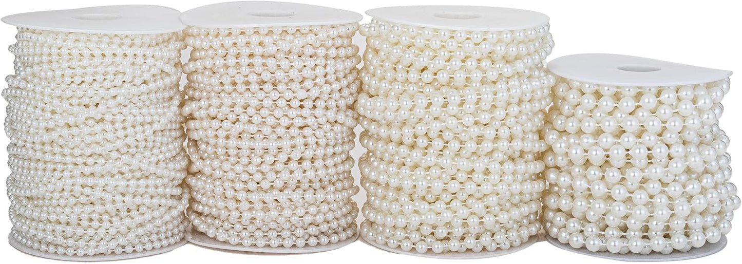 5mm Crafts Faux Pearl Beads Garland Pearl Bead Roll Strand of Pearls to Decorate Floral Centerpieces Wedding Party Favor Christmas Tree(99 Feet Ivory)