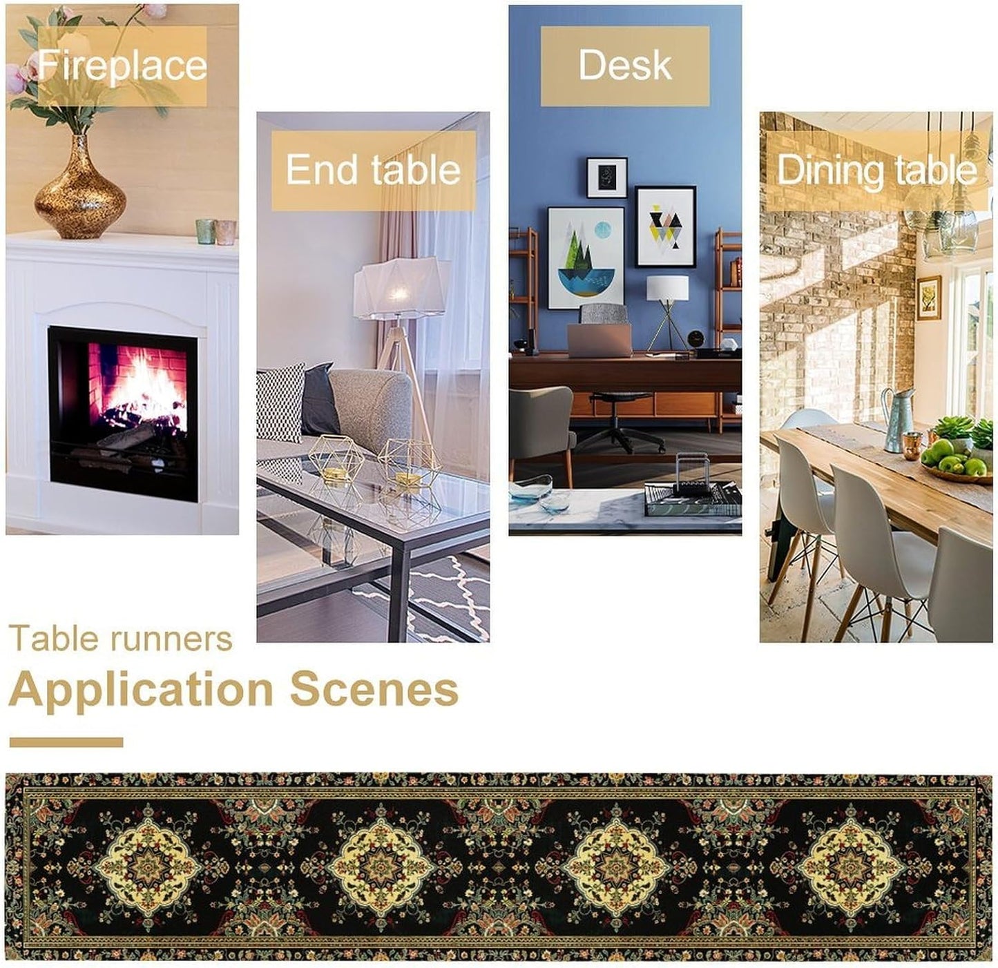 Colorful Boho Flower Table Runner, Vintage Rustic Farmhouse Paisley Hand Drawing Print Pattern for Home Kitchen Table Decor Dining Coffee Room Garden Party Decor 13x72in