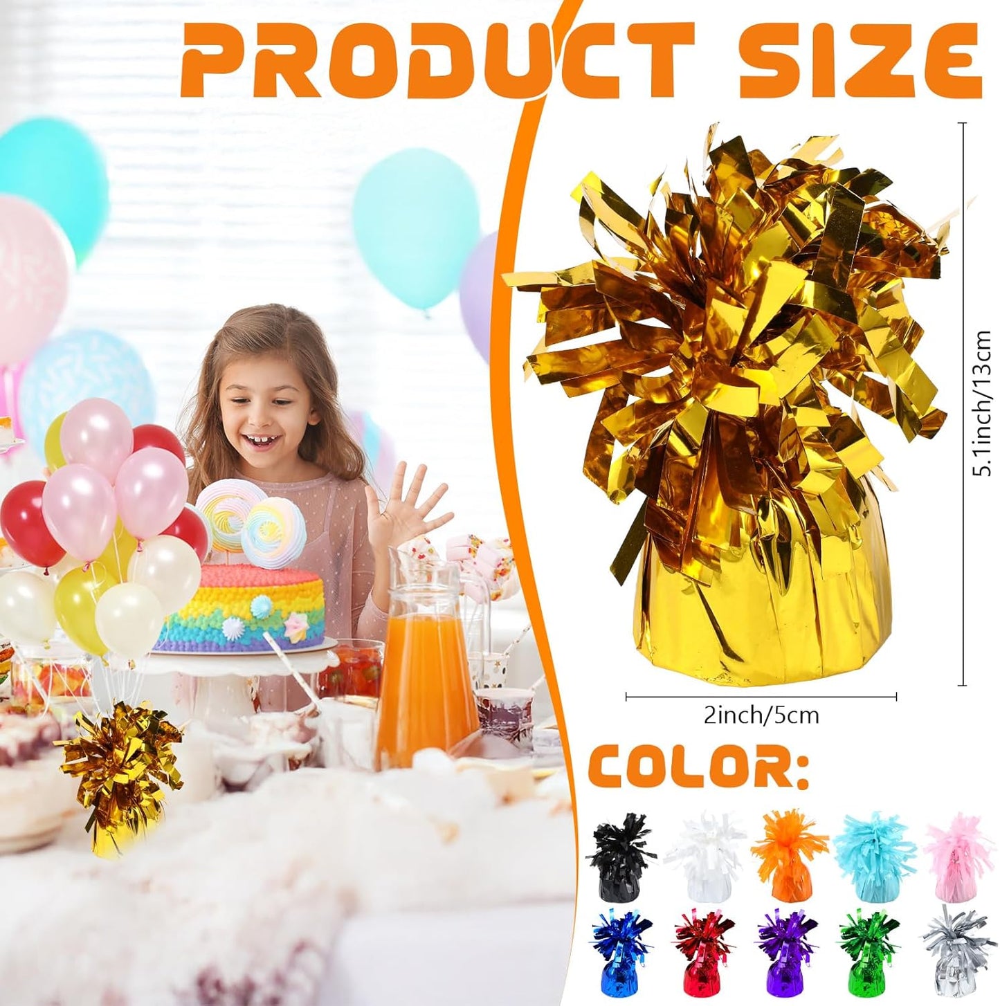 8 Pcs Gold Metallic Balloon Weights Holder Anchors Balloon Holder Weights for Helium Balloons Birthday Graduation Party Christmas Wedding Celebration Decoration (Gold)