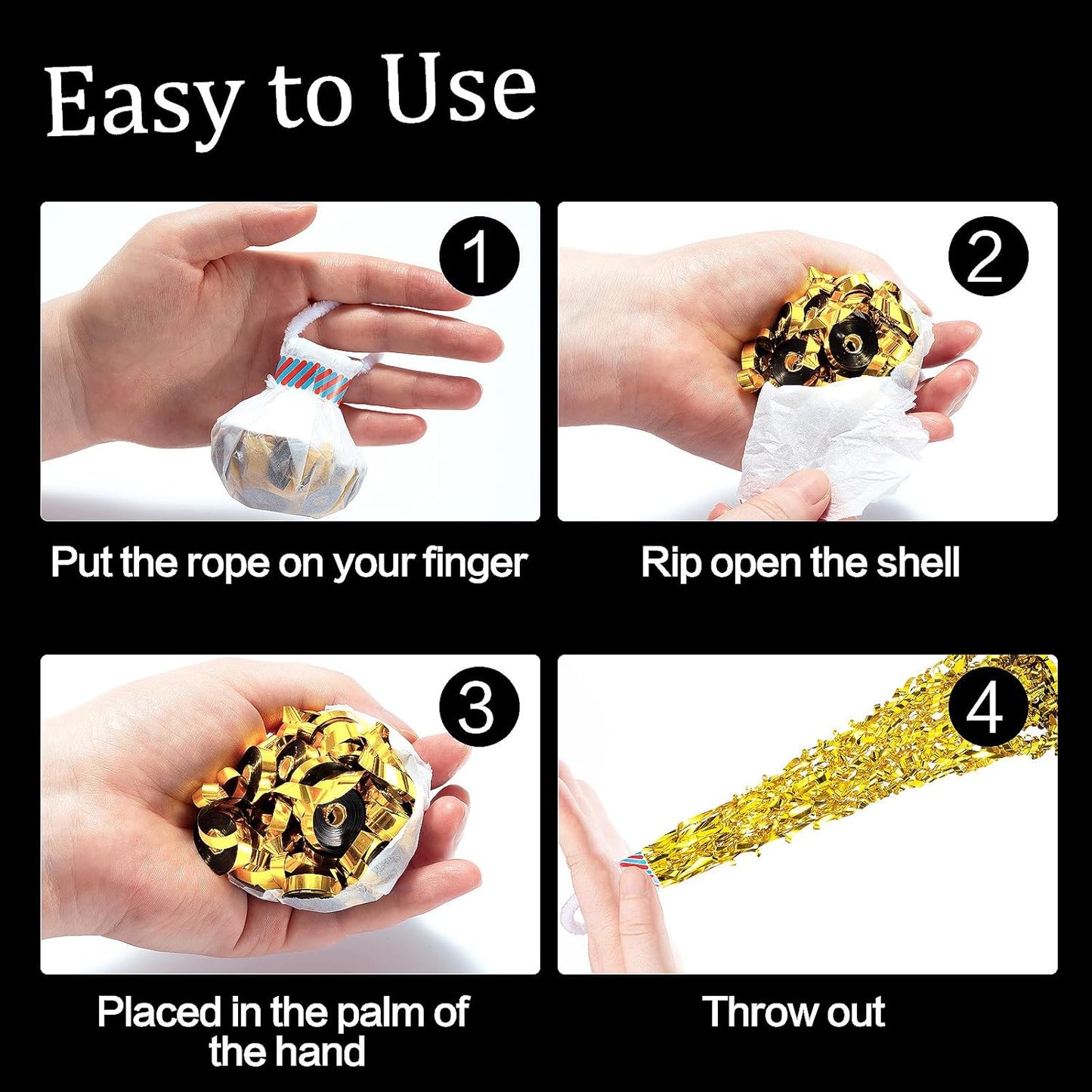 Confetti Poppers, Plastic No Mess Streamers, Party Poppers for Birthday,Wedding,Celebrations,Graduation Party (Shining Gold, 10 Pack)