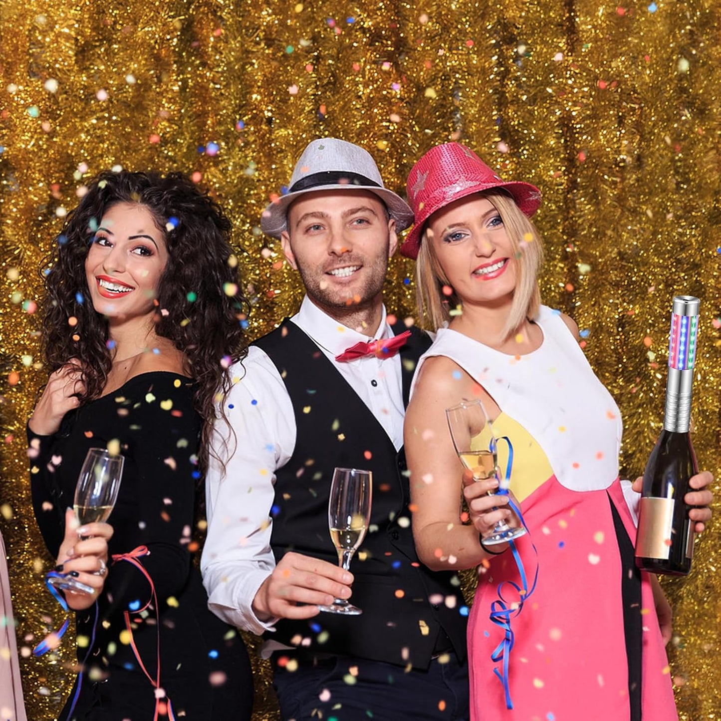 2 Pieces RGB LED Strobe Baton Light Rechargeable Bottle Service Sparklers Stick Reusable Champagne Bottle Handheld LED for Club Stage Nightclub Party Concert Event Bar Outdoor - Silver