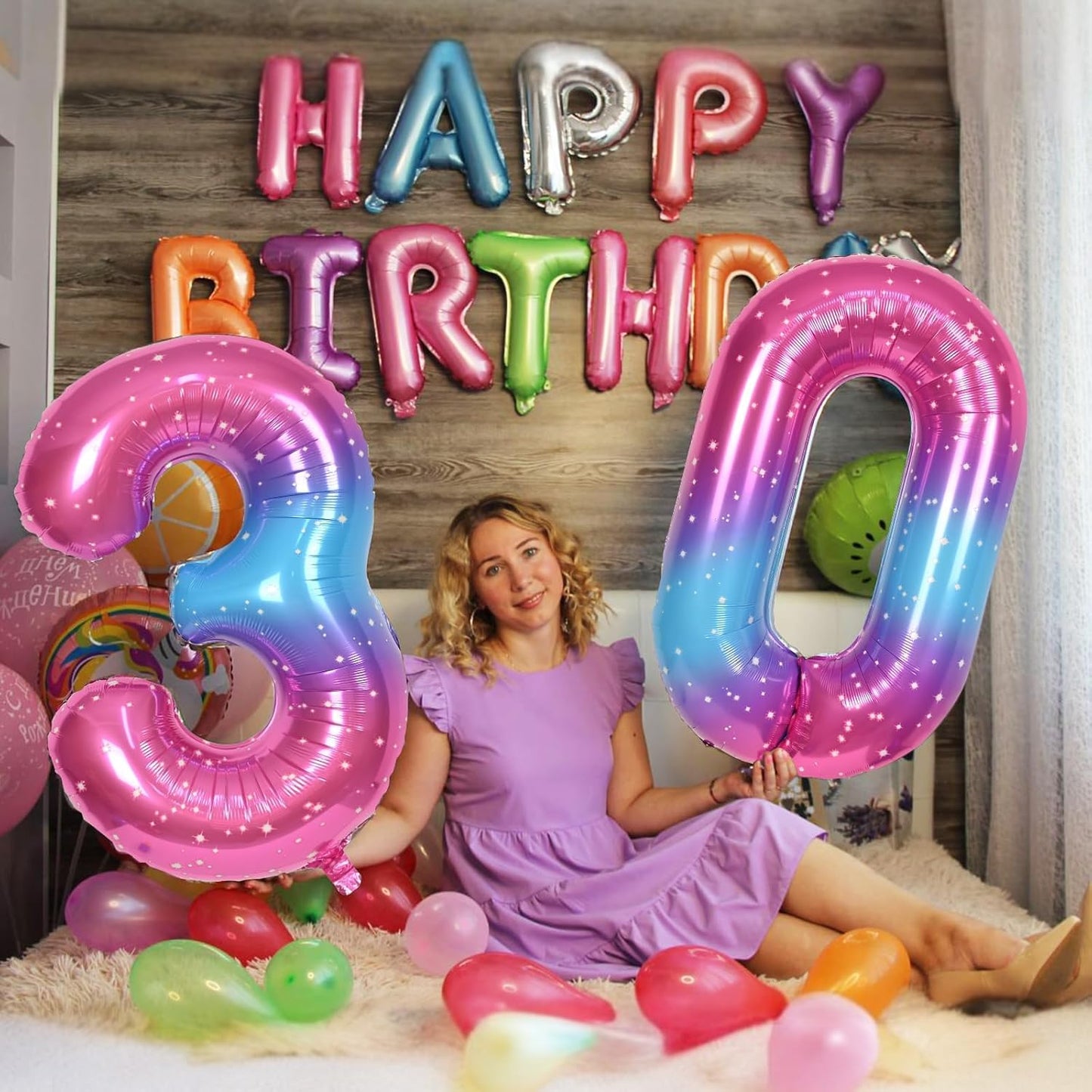 Rainbow Gradient Number 5 Balloon for Girls, 40 Inch Large Blue Pink Purple Number 0-9 Foil Mylar Helium Digital 5 Balloons Set for Women Birthday Anniversary Party Decorations Celebration Supplies