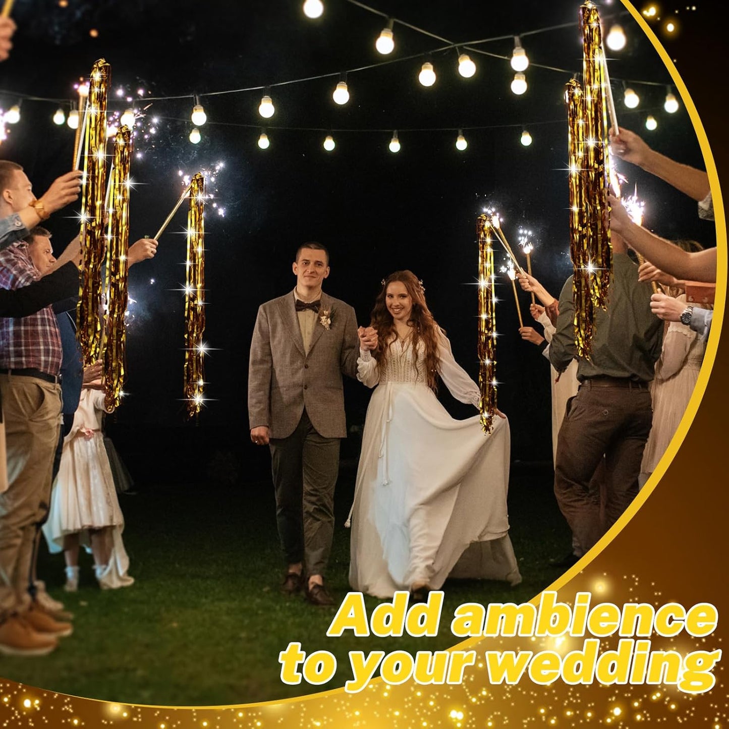 50 Pcs Wedding Fairy Wands with Bells Foil Tinsel Ribbon Stick Wands Tinsel Party Streamers with Bell Glittery Bridal Wedding Send Off Ideas Holiday Celebration (Gold)