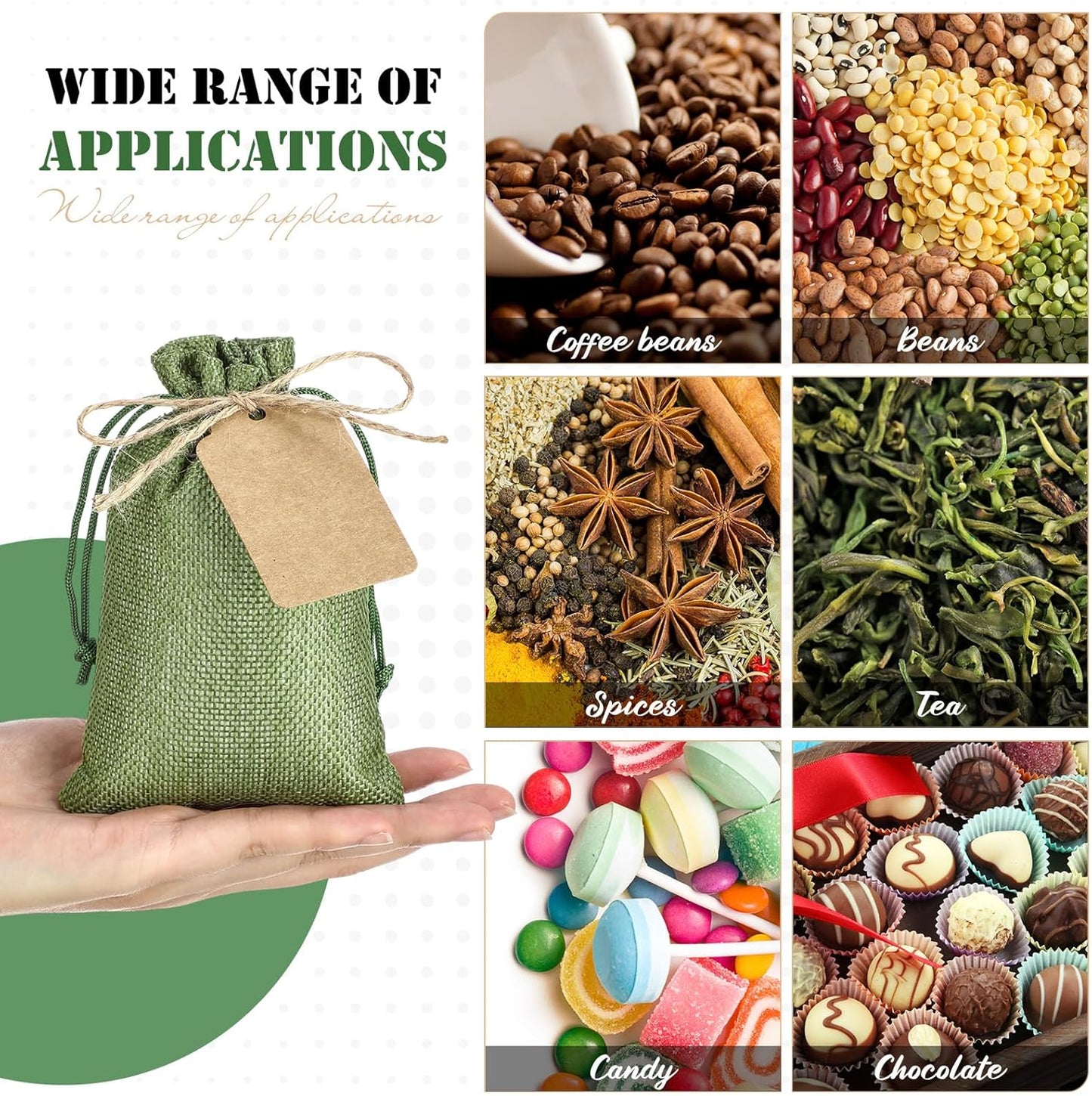 Woanger 100 Pcs Burlap Gift Bags with 100 Pcs Kraft Paper Gift Tags Drawstring Favor Bulk Burlap Sack Bags for DIY Wedding Party Craft (4 x 6 Inch,Army Green)