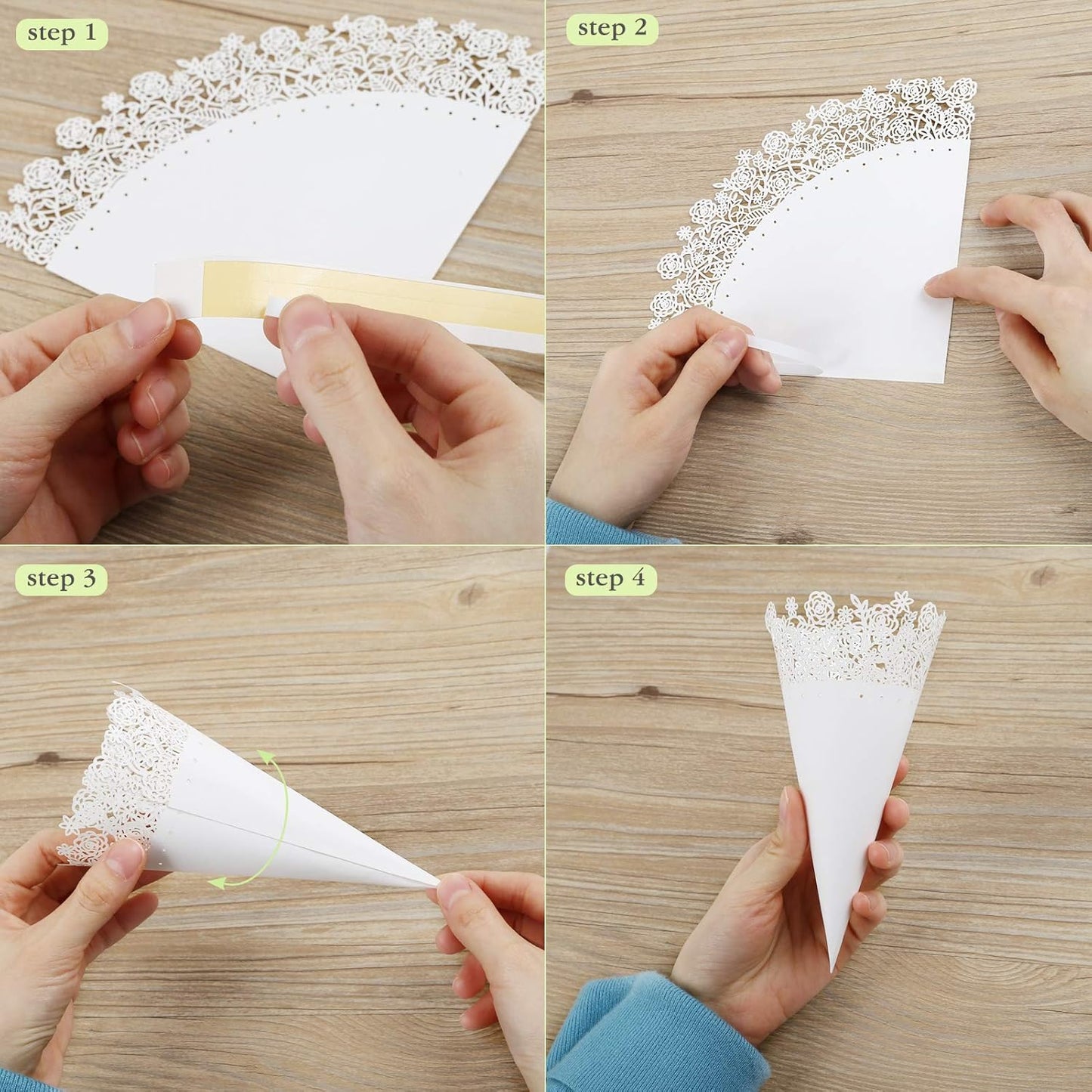 GWHOLE 100 Pcs Flower Confetti Petal Cone for Wedding Party, White