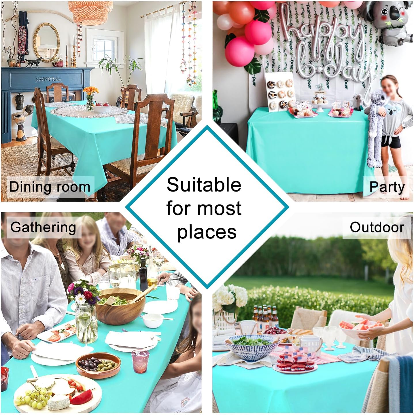 Hiasan Light Blue Tablecloth for Rectangle Tables - Waterproof and Spillproof Washable Fabric Table Cloth for Dining Room Kitchen Party, 60 x 102 Inch