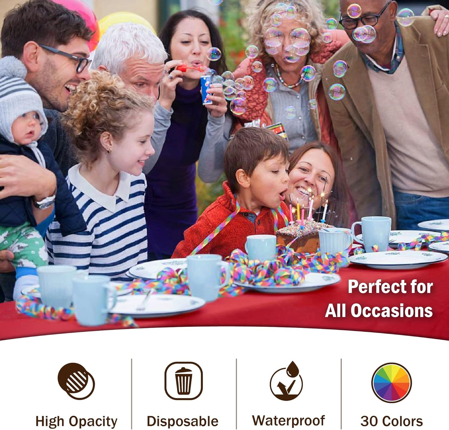 Party Solids 12-Pack Premium Plastic Tablecloth 54in. x 108in. Rectangle Table Cover - Red