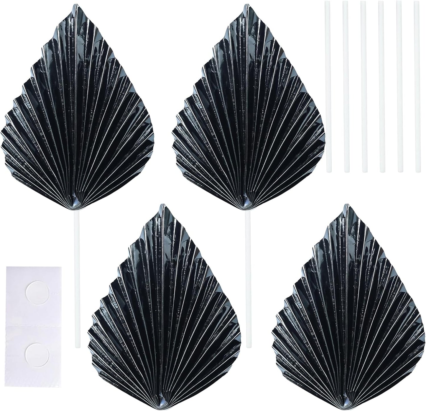 Gyufise 6Pcs Paper Palm Fan Cake Toppers Palm Spear Leaves Fan Cupcake Toppers Cake Insert Decorations Craft DIY Cake Bakeware Decoration for Birthday Party Wedding Party Decor Supplies Light Black
