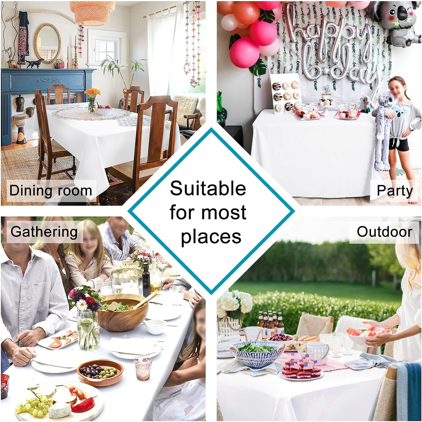 Hiasan White Rectangle Tablecloth - Waterproof Spillproof and Wrinkle Resistant Washable Polyester Table Cloth for Dining Party, 52 x 70 inch