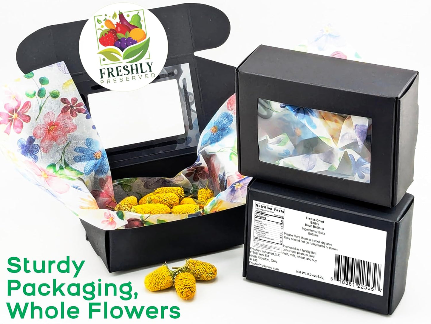 Buzz Buttons Edible Flowers for Cocktails & Desserts - 20 USA Grown Flowers for Drink Garnish - Freeze-dried Spilanthes/Szechuan Button/Acmella Oleracea Flowers (0.2 oz)