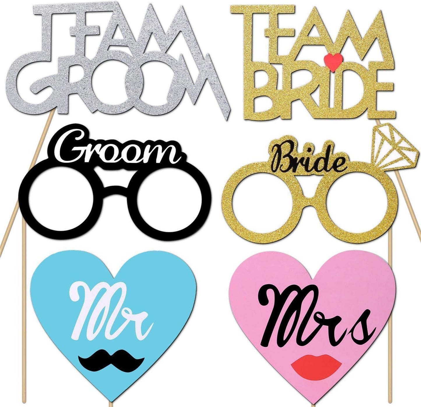 52pcs Wedding Photo Booth Props, Bachelorette Party Photo Booth Prop Kit for Bridal Shower, Engagement and Valentines Party, Photobooth Props Wedding Party Supplies