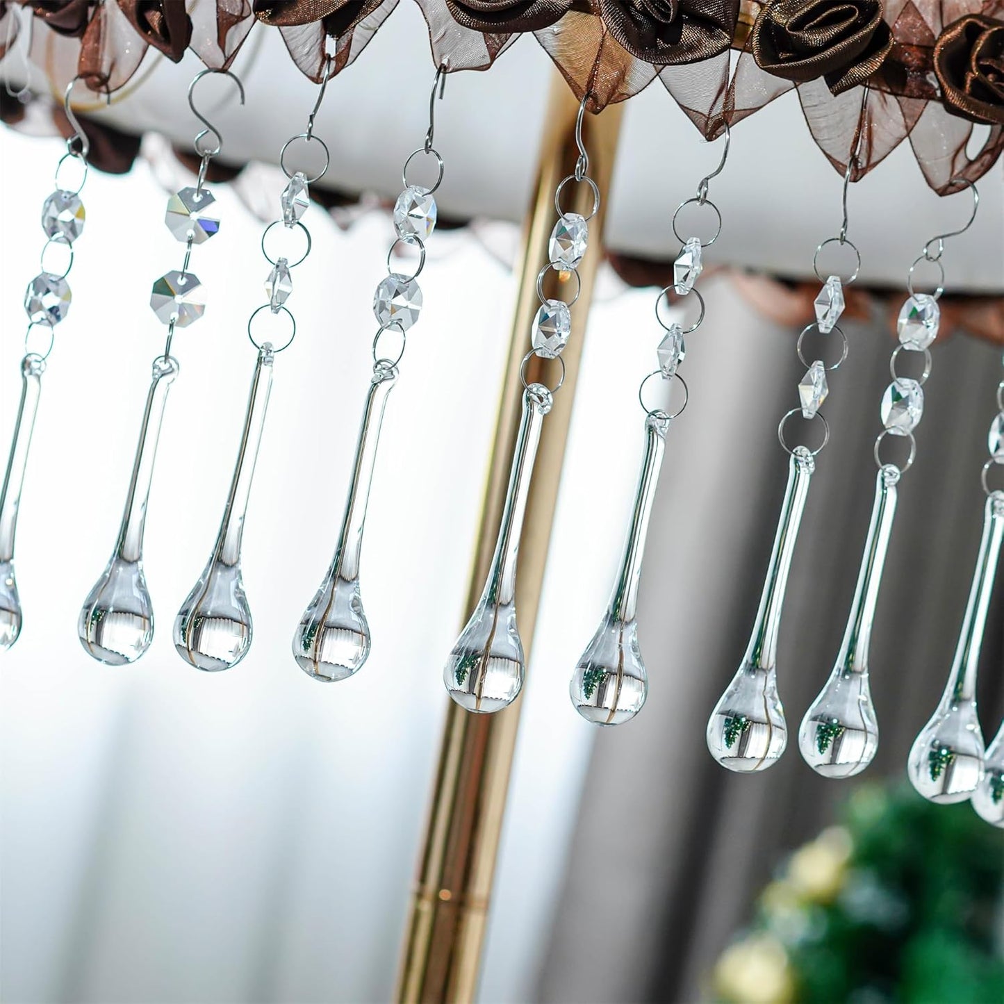 H&D 10pcs 5.3" Crystal Raindrop with Octagon Beads Chandelier Prisms Pendants Lamp Curtain DIY Suncatcher Parts (Clear)