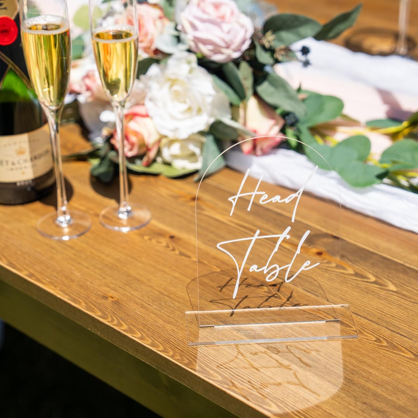 Clear Arch Acrylic Table Numbers for Wedding Reception - 5" x 7" White Font Centerpiece Set with Holder Stands & Head Table Sign - Anniversary, Event, Party, Wedding set 1-15