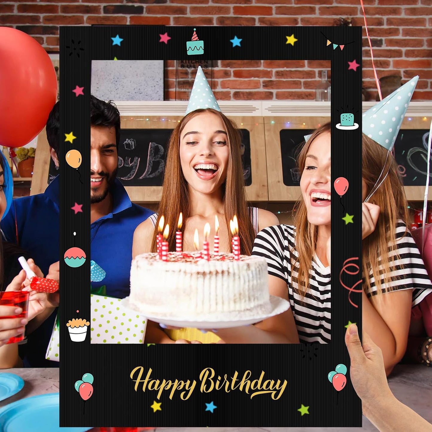 32 x 24 Inch Large Blank DIY Photo Booth Props Picture Frame Party Frame DIY Photo Booth Props Selfie for Birthday, Graduation, Christmas Holiday Party(Black,Vertical)