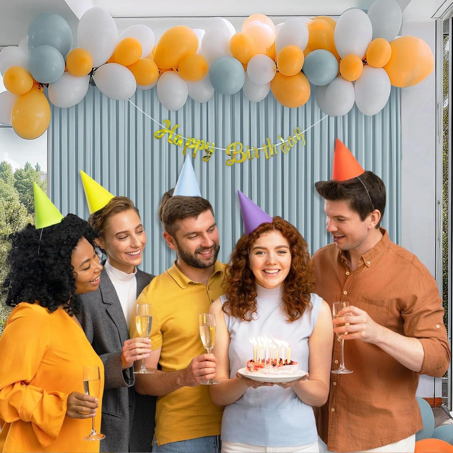 10 x 10 Feet Blueish Gray Backdrop Curtain for Partie, Background Curtains for Photoshoot, Birthday, Wedding, Halloween, Thanksgiving, Christmas Day, New Year Party Decorations 5Ft x 10Ft, 2 Panels