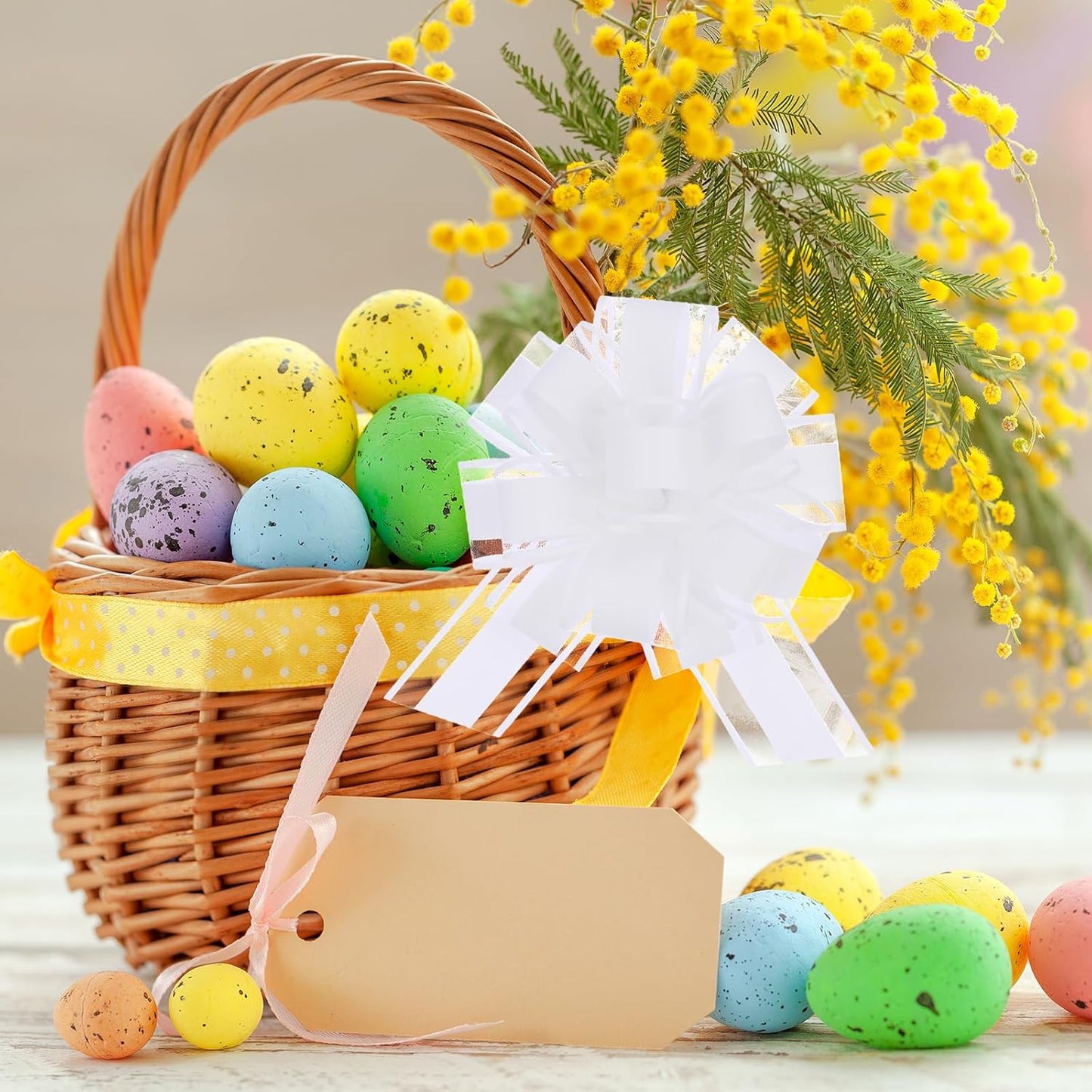 40 Pieces 6 Inches and 3 Inches Pull Bow Wrapping Pull Bow Ribbon Pull Bows for Wedding Baskets,Large Bows for Presents. (White)