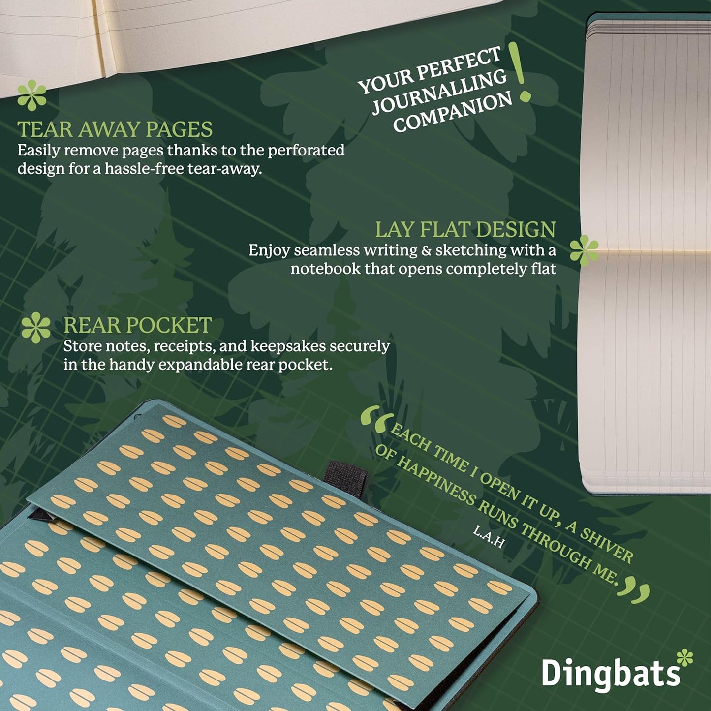 Dingbats* Wildlife Lined Writing Journal Notebook A5 - Vegan Leather Hardcover - Ideal for Work, Travel - Pocket, Elastic Closure, & Bookmark
