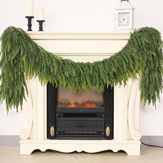 6FT Christmas Norfolk Pine Garland -2PCS, Artificial Pine Needles Garlands Faux Greenery Fake Garland for Holiday Fireplace,Table,Window,Stairs,Mante,Indoor Outdoor Decor