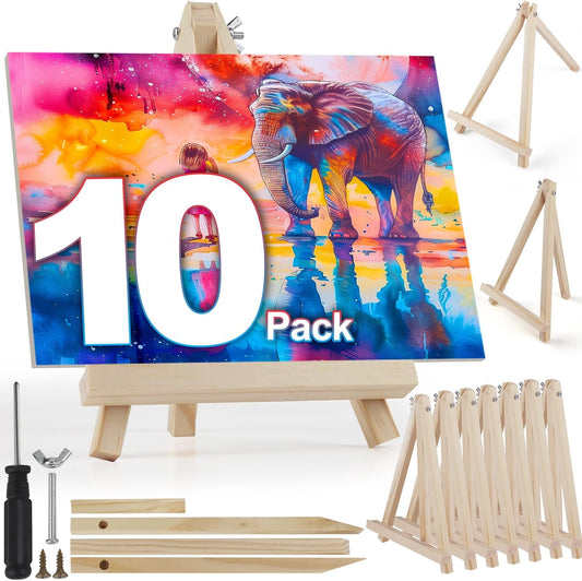 10 Pack 9 Inch Wooden Easel Stand, Portable A-Frame Tabletop Display Easel for Painting, Canvas, Signs,Photos, Art Easel for Kids, Students, Beginners（Need Assemble）