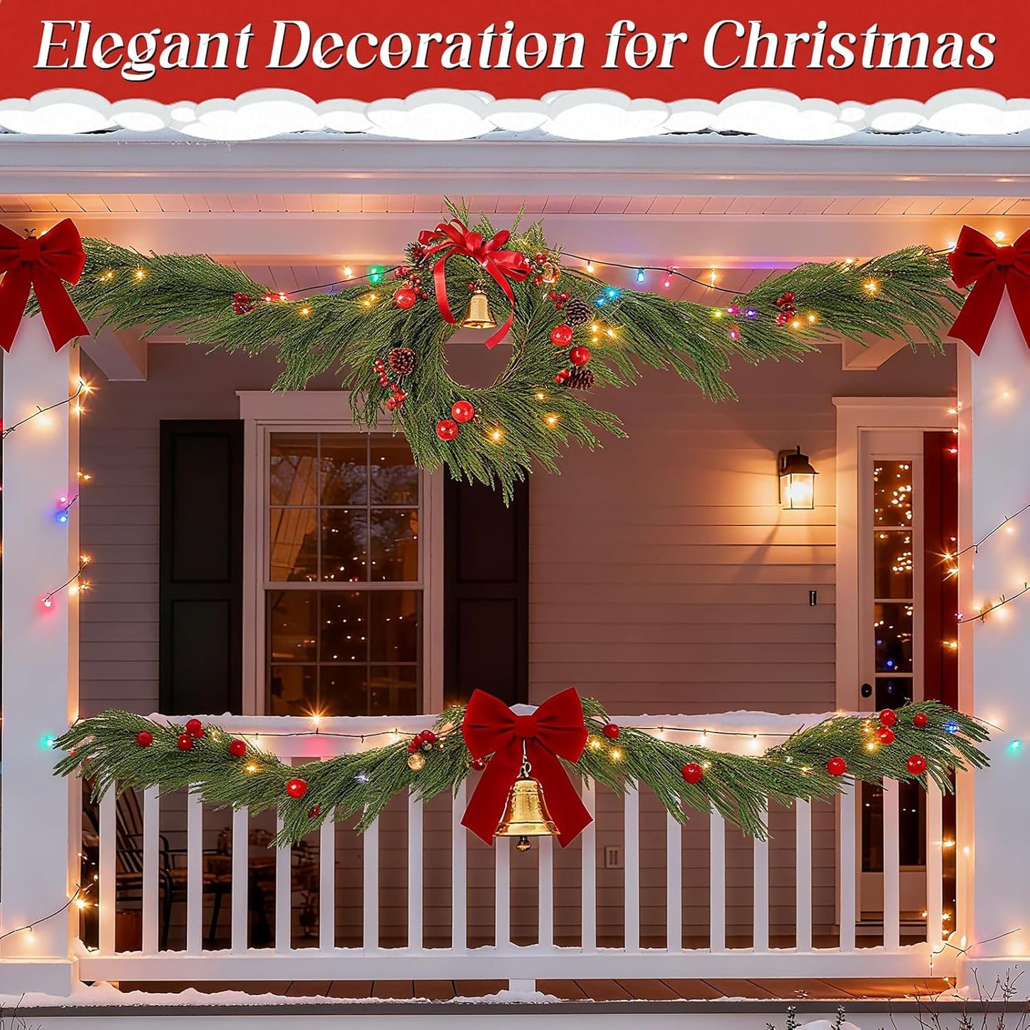 12ft Christmas Norfolk Pine Garland - Real Touch Artificial Greenery Cedar Garland for Xmas Fireplace Mantle Table Window Home Holiday Decoration