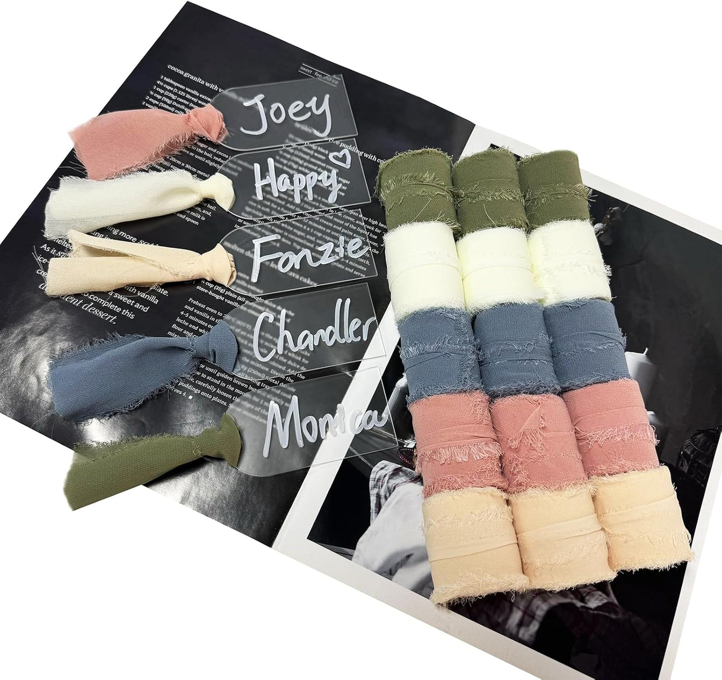 50Pcs Acrylic Place Card for Wedding Frosting Acrylic DIY Table Seating Cards Wedding Supplies with Green Ribbon