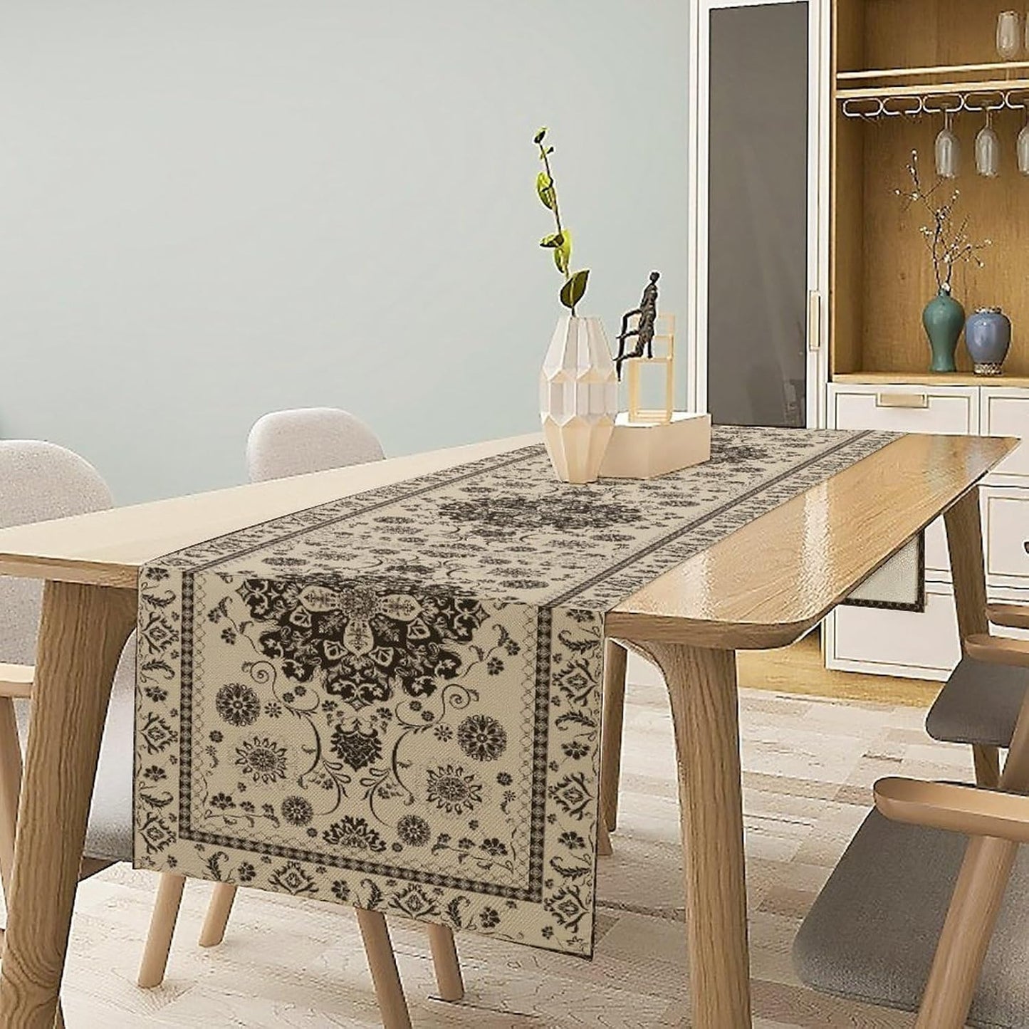 Boho Vintage Elegant Table Runner Farmhouse for Home Farmhouse Kitchen Table Dining Coffee Room Garden Party Wedding Decor 13x60in