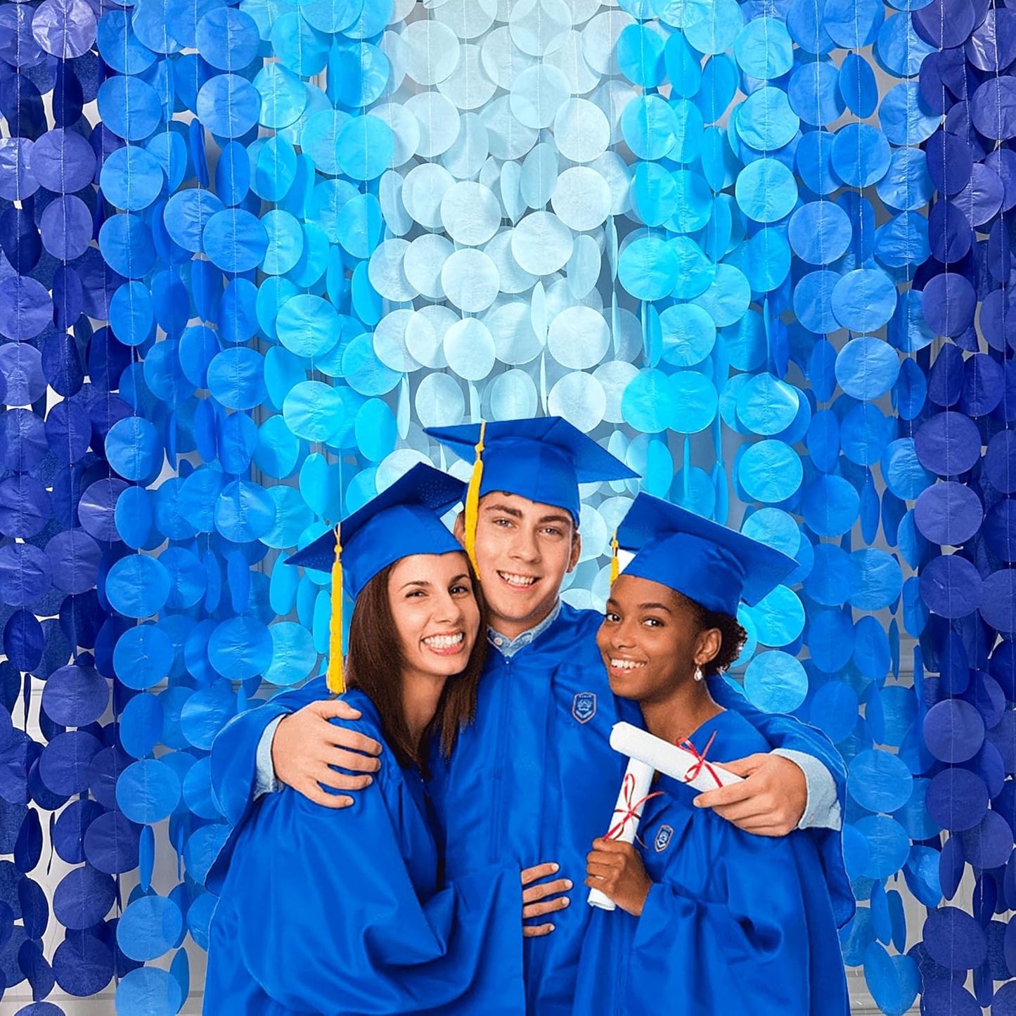 PinkBlume 205 Ft Blue Party Decorations Ombre Navy Circle Dot Backdrop Streamer Royal Tissue Paper Polka Hanging Garland for Birthday Graduation Wedding Under The Sea Nautical Ahoy Achor