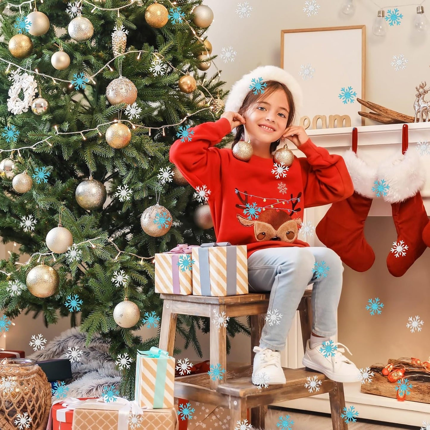 MARFOREVER Christmas Snowflake Glitter Confetti, Silver Blue Snowflake Confetti Snow Sprinkles Winter Wonderland Party Table Centerpiece for Wedding Supplies Christmas Party Decorations