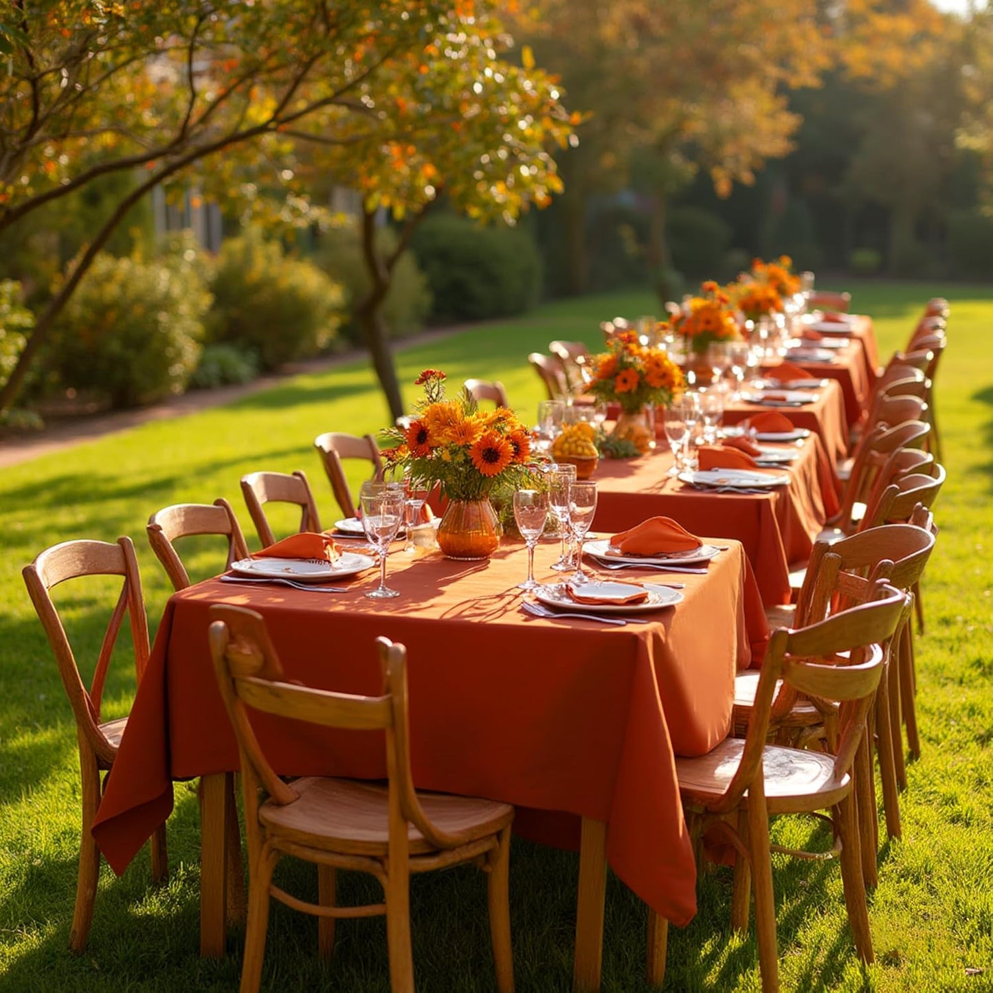 sancua Thanksgiving Square Tablecloths 54x54 Inch Rust, 2 Pack Fabric Fall Table Cloth for Square or Round Tables, Burnt Orange Washable Polyester Table Cover for Dinner, Holiday Party, Display Tables